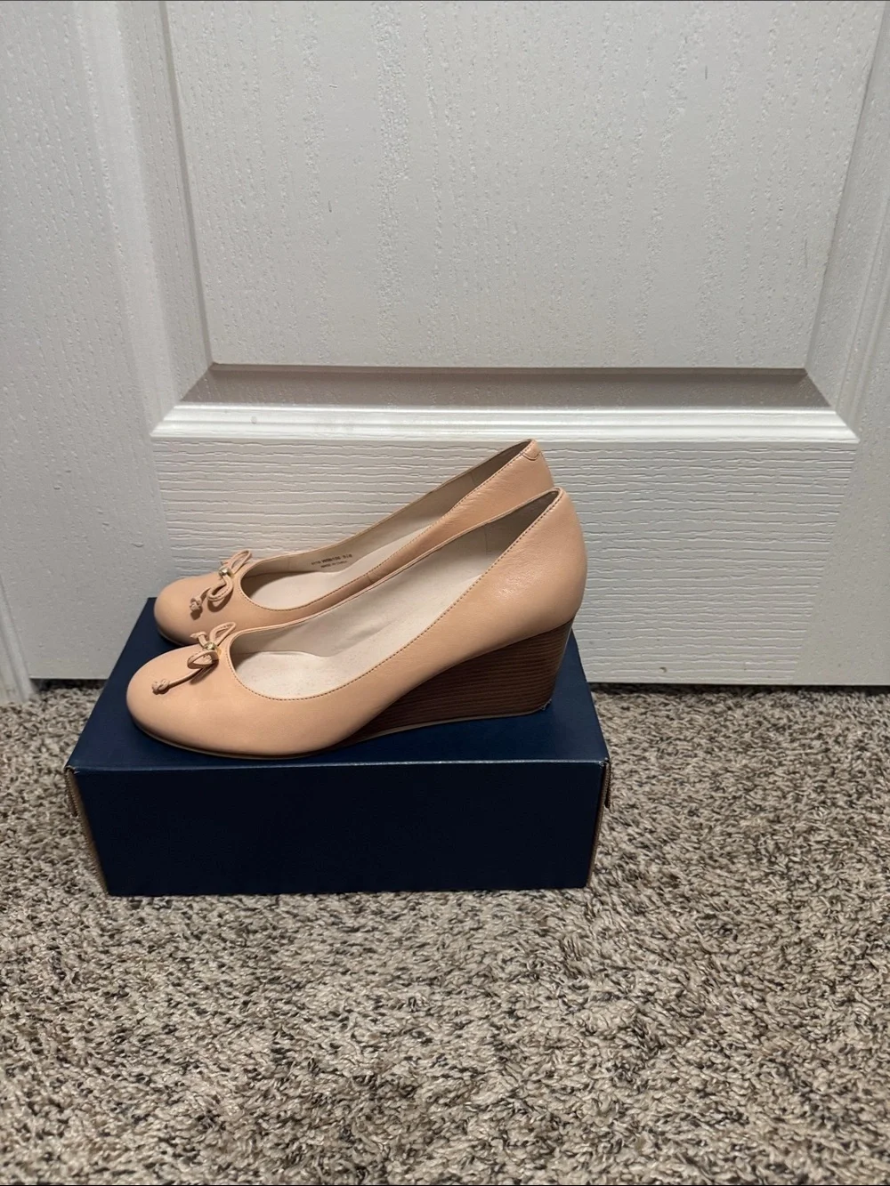 Cole Haan Nude Tan Wedge Pumps with Bow Accent